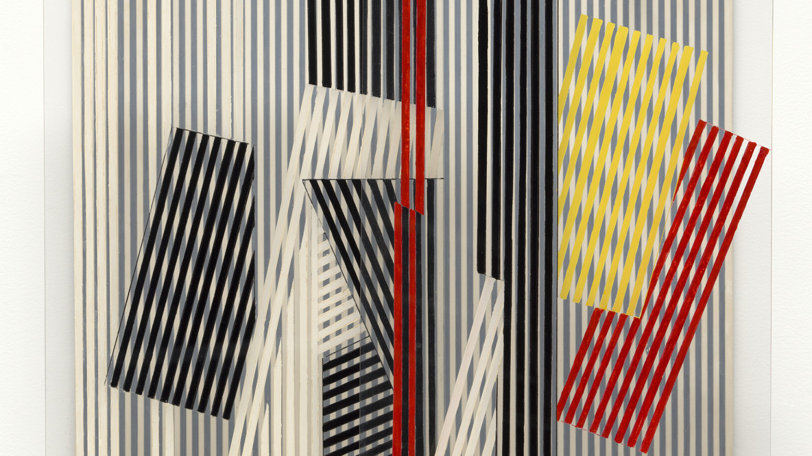 Jesús Rafael Soto. Double Transparency. 1956. Oil on plexiglass and wood with metal rods and bolts, 21 5/8 × 21 5/8 × 12 5/8&#34; (55 × 55 × 32 cm). Gift of Patricia Phelps de Cisneros through the Latin American and Caribbean Fund in honor of Ana Teresa Arismendi. © 2024 / Artists Rights Society (ARS), New York / ADAGP, Paris