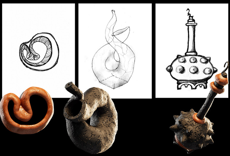 Photo: Zainab AliyuImage description: Three sculpted forms are shown alongside drawn versions.