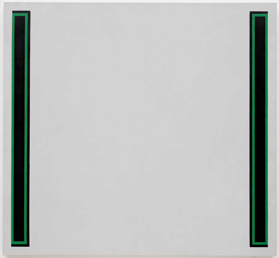 Jo Baer. Double-Bar, Grey (Green Line). 1968. Oil on canvas