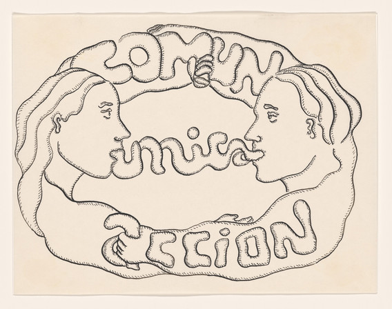 Cecilia Vicuña. Comunicación: común única acción (Communication: Common Action) from the series AMAzone Palabrarmas. 1978. Ink and pencil on paper
