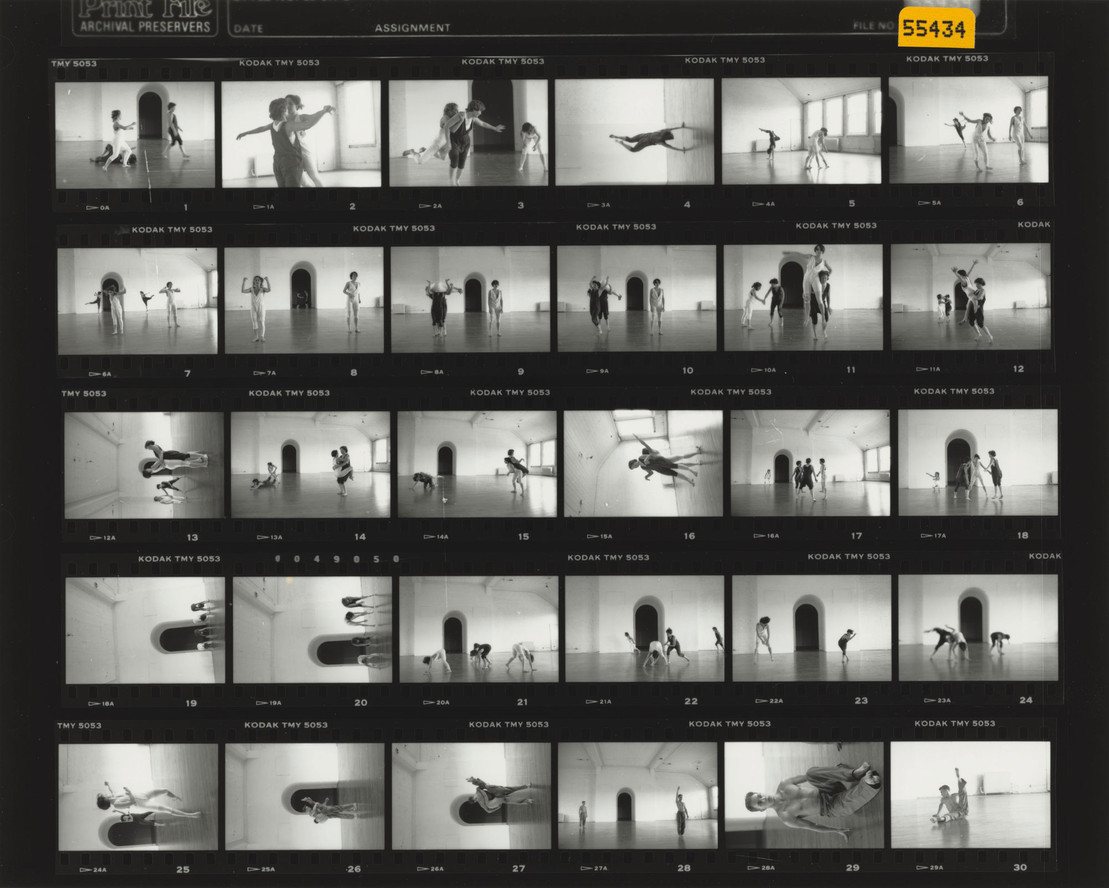 Contact sheet from Barebones Dancing, P.S.1, June 18–July 3, 1988