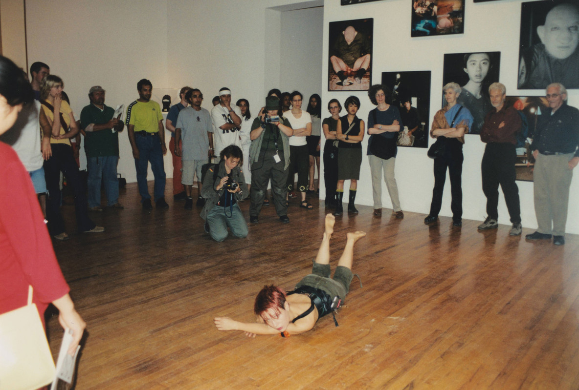 Jill Sigman performing Guerrilla Diversions (2001), MoMA PS1, August 25, 2001, as part of Summer Dance Warm Up