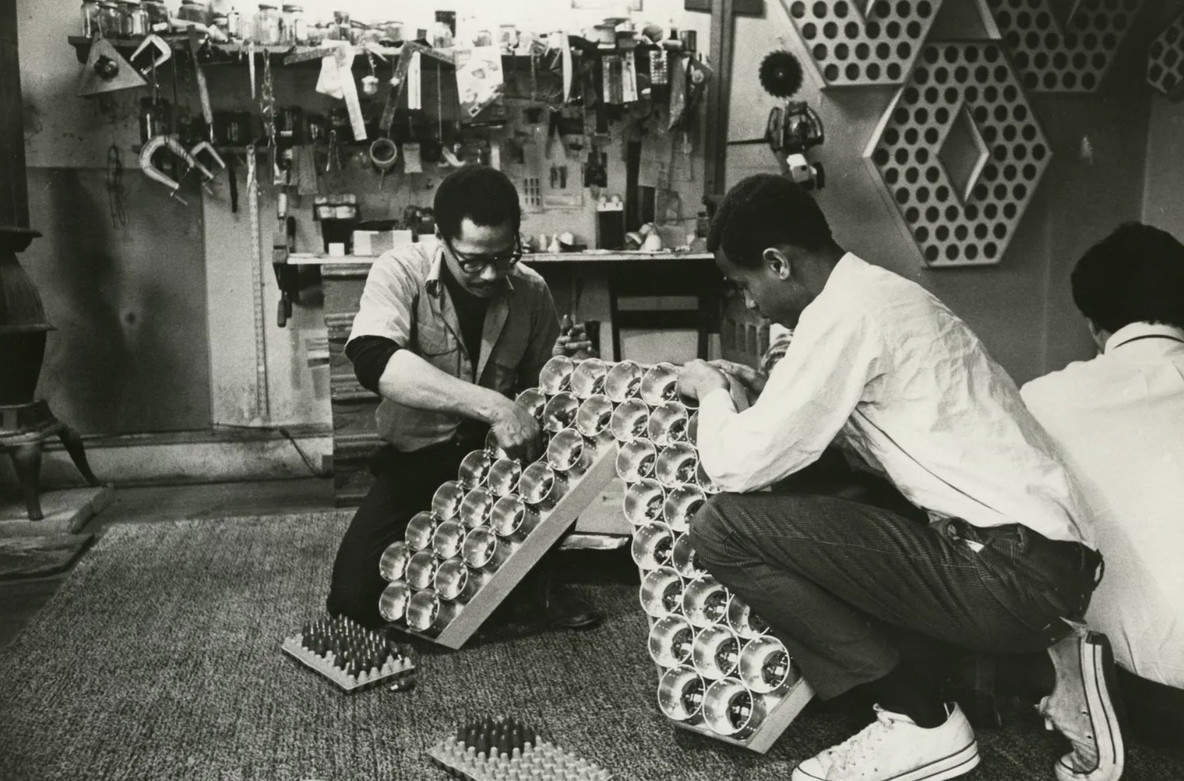 Tom Lloyd and apprentices in the artist’s studio in Jamaica, Queens, c.1968.