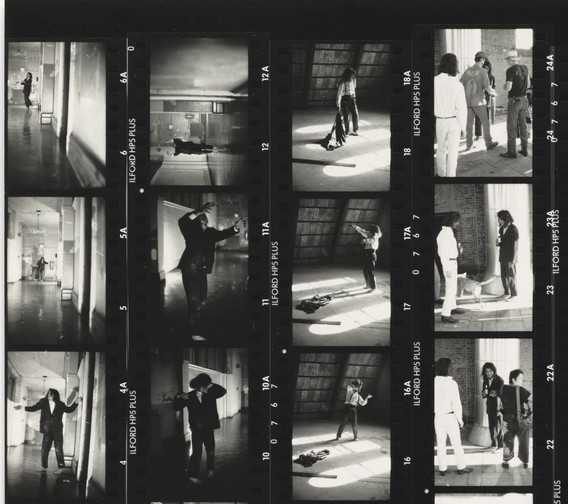 Min Tanaka dancing in the PS1 attic across from Renée Green’s installation Site of Genealogy (1991), as part of Out of Site, P.S.1, December 16, 1990–February 10, 1991