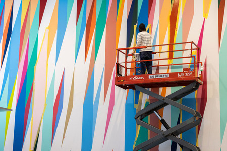 Installation in-progress view of the exhibition Odili Donald Odita: Songs from Life, April 8, 2025–April 2026. Photographed in March 2025. Photo: Jonathan Dorado. Digital image © 2025 The Museum of Modern Art, New York