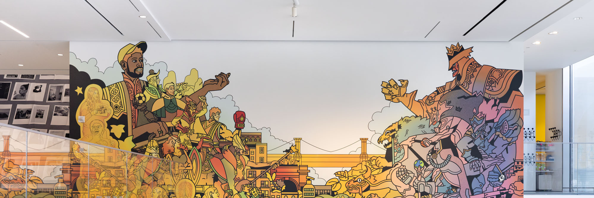Photo of the mural The Sumptuous Discovery of Gotham a Go-Go by Victor A. Saint-Hilaire (VASH), DonChristian Jones, Public Assistants with students from Academy of American Studies, H.E.R.O. High (Health, Education, and Research Occupations High School), and New World High School.