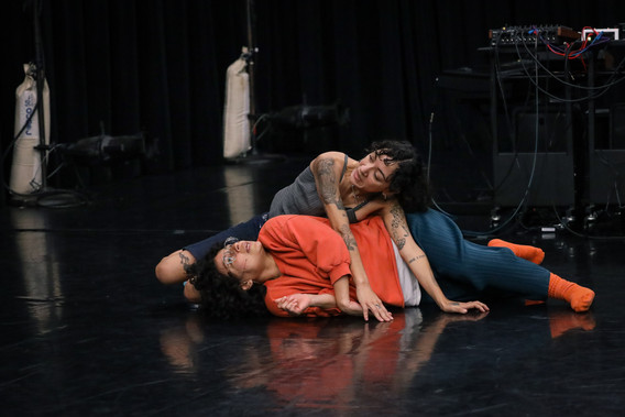 Mariana Valencia and Jazzy Romero during a rehearsal for Arrival (work-in-process)