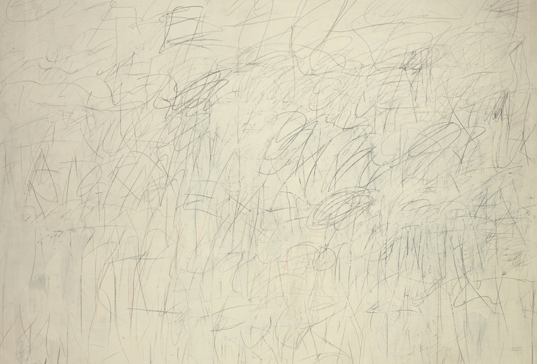 Cy Twombly. Academy. New York 1955. Oil-based house paint, pencil, colored pencil, and pastel on canvas. The Museum of Modern Art, New York. Mary Sisler bequest, Richard S. Zeisler bequest, and gift of Mrs. Sam A. Lewisohn (all by exchange)