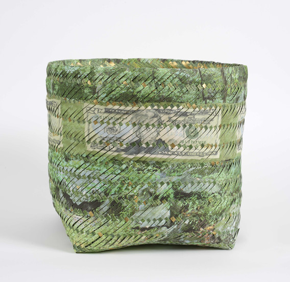 Shan Goshorn. Color of Conflicting Values. 2013. Paper printed with ink, acrylic, and gold foil