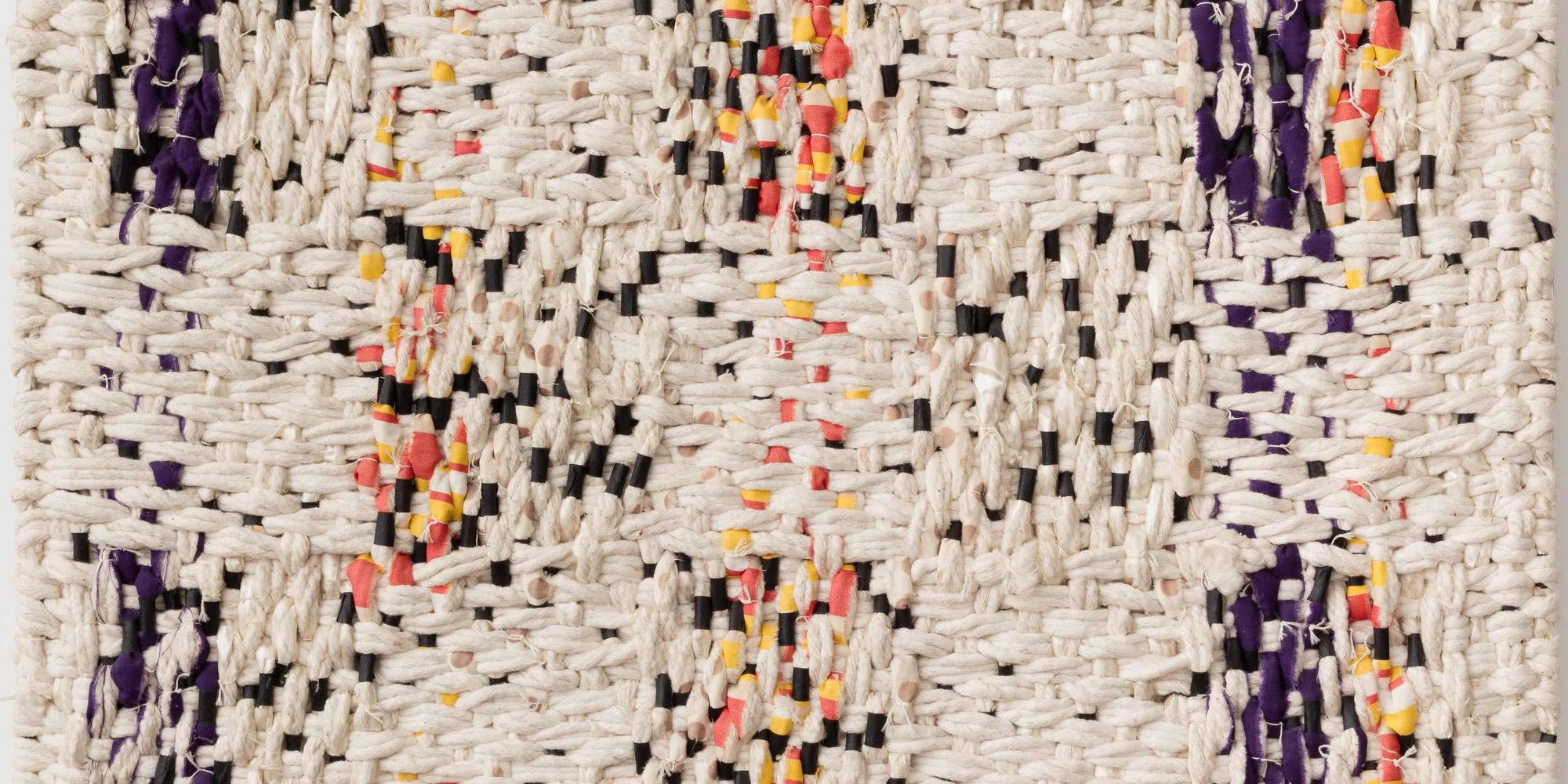Ed Rossbach. Damask Waterfall. 1977. Cotton welting cord, commercial fabric, and plastic, satin damask weave, wrapped, 36 × 36" (91.4 × 91.4 cm). LongHouse Reserve. Image © Charles Benton. Courtesy The Artists’ Institute