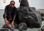 Otobong Nkanga during installation of the exhibition Otobong Nkanga: Cadence, The Museum of Modern Art, New York, October 10, 2024–July 27, 2025. Photo: Jonathan Dorado.