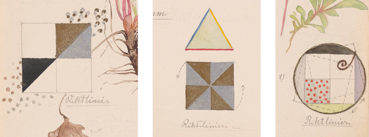 Figs. 1–3. Hilma af Klint. Diagrams for woodland strawberry (Fragaria vesca), horse chestnut (Aesculus hippocastanum), and Nottingham catchfly (Silene nutans), details of sheets 9, 12, and 16 from the Nature Studies