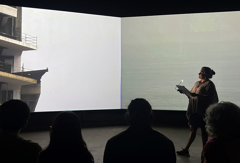 CAMP. Reading Listening Seeing Bombay Tilts Down. Performance view, January 2024, Sassoon Docks, Mumbai. Photo courtesy Experimenter and the artists