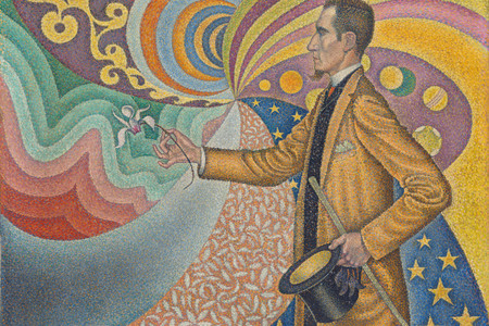Paul Signac, Opus 217. Against the Enamel of a Background Rhythmic with Beats and Angles, Tones, and Tints, Portrait of M. Félix Fénéon in 1890, 1890, Oil on canvas. 29 x 36 1/2&#34; (73.5 x 92.5 cm), The Museum of Modern Art, New York, Gift of Mr. and Mrs. David Rockefeller