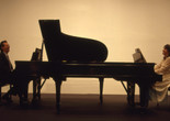 Stephen Prina. An Evening of 19th- and 20th-Century Piano Music. 1982–85. Performed at the Museum of Contemporary Art, Los Angeles, April 8–10, 1988. Performers (from left): Gaylord Mowrey, Lorna Eder. The Foundation for Art Resources, Los Angeles, provided support for the world premiere of this work at Symphony Space New York, December 4, 1985. © 2025 Stephen Prina