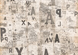 Mira Schendel. Untitled from Graphic Objects (Objetos gráficos). 1967. Graphite, transfer type, and oil on paper between transparent acrylic sheets with transfer type. The Museum of Modern Art, New York. Gift of Patricia Phelps de Cisneros through the Latin American and Caribbean Fund in honor of Luis Pérez-Oramas. © 2025 Estate of Mira Schendel. Image description: Alphabet letters of different fonts and sizes spill across the square cream-colored paper, covering the entire surface of the page. Some letters are backwards and some repeat in rows. There are mathematical symbols and geometric shapes scattered around. Scribbles and scratches are drawn in between the letters, creating small patterns throughout the composition.