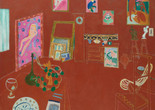 Henri Matisse. The Red Studio. Issy-les-Moulineaux, fall 1911. Oil on canvas. The Museum of Modern Art, New York. Mrs. Simon Guggenheim Fund. © 2025 Succession H. Matisse/Artists Rights Society (ARS), New York. Image description: An art studio painted in red tones containing colorful objects like a vase and plate on a table and painted canvases leaning against a wall