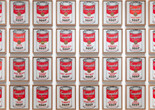 Andy Warhol. Campbell’s Soup Cans. 1962. Acrylic with metallic enamel paint on canvas, 32 panels. The Museum of Modern Art, New York. Partial gift of Irving Blum Additional funding provided by Nelson A. Rockefeller Bequest, gift of Mr. and Mrs. William A. M. Burden, Abby Aldrich Rockefeller Fund, gift of Nina and Gordon Bunshaft, acquired through the Lillie P. Bliss Bequest, Philip Johnson Fund, Frances R. Keech Bequest, gift of Mrs. Bliss Parkinson, and Florence B. Wesley Bequest (all by exchange). © 2025 Andy Warhol Foundation/ARS, NY/TM Licensed by Campbell’s Soup Co. All rights reserved Image description: Framed prints of soup cans in bold reds and whites are arranged in a grid pattern.