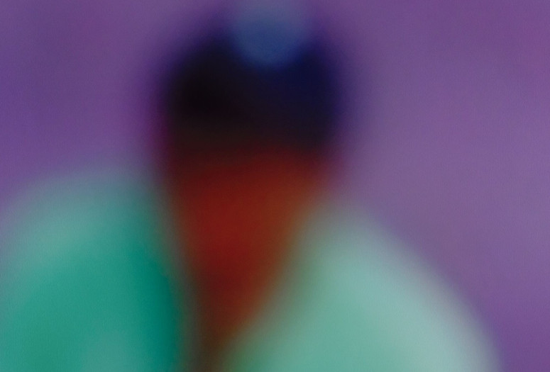 Mame-Diarra Niang. Morphologie du rêve #4. 2021. The Museum of Modern Art, New York. Acquired through the generosity of David Dechman and Michel Mercure. © 2026 Mame-Diarra Niang Image description: A square photograph depicting an out-of-focus figure. The composition is taken up primarily by a royal purple background, with a Black figure represented as a blurred head in the center with a swath of sea foam green around their form.