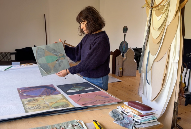 Johanna Unzueta in her studio, 2024. Image courtesy of the artist and Ingleby, Edinburgh