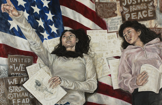 Madison Lee. Our American Dream. 2024. Acrylic and colored pencil on mixed media paper, 18" x 24" (45.72 x 60.96). Courtesy the artist