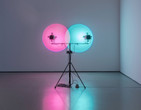 Installation view, Limits of Control, The Museum of Modern Art, New York, March 3, 2023–July 28, 2024. Photographed in March 2023. Digital Image © 2026 The Museum of Modern Art, New York. Photo: Emile Askey. Shown: Amalia Pica. Venn Diagrams (Under the Spotlight). 2011. Spotlights and motion sensor, dimensions variable. The Museum of Modern Art, New York. Gift of Patricia Phelps de Cisneros through the Latin American and Caribbean Fund in honor of Stuart Comer