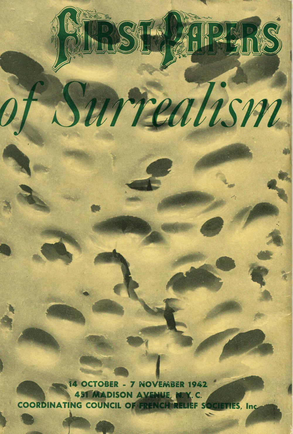 Marcel Duchamp. *First Papers of Surrealism*. 1942. Paperbound exhibition catalogue with front and back cover design by Duchamp, sheet (each): 10 7/16 × 7 3/16" (26.5 × 18.3 cm). Philadelphia Museum of Art: The Louise and Walter Arensberg Collection, 1950
