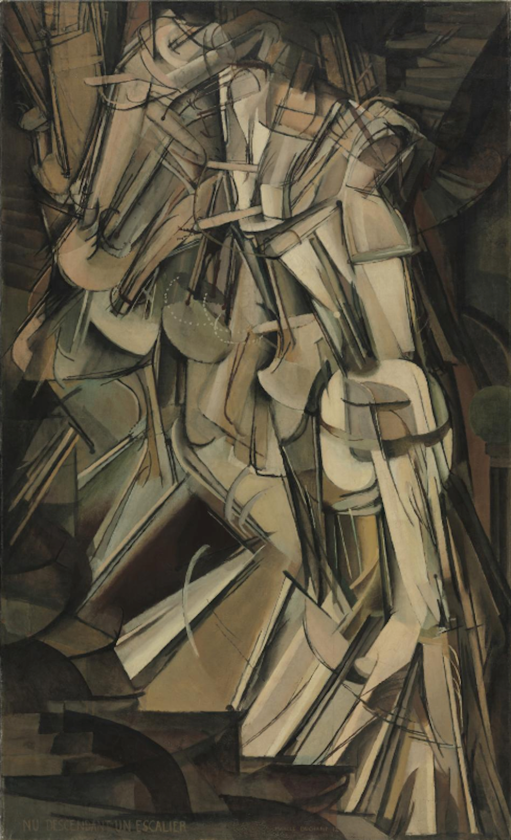 Marcel Duchamp. *Nude Descending a Staircase (No. 2)*. 1912. Oil on canvas, 57 7/8 × 35 1/8" (147 × 89.2 cm). Philadelphia Museum of Art: The Louise and Walter Arensberg Collection, 1950