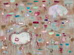 Joan Snyder. My August. 2023. Oil and acrylic paint, papier-mâché, straw, flower stems, rosebuds, ink, and paper on linen, 52 × 72" (132.1 × 182.9 cm). The Museum of Modern Art, New York. Gift of Agnes Gund in honor of Anne Umland