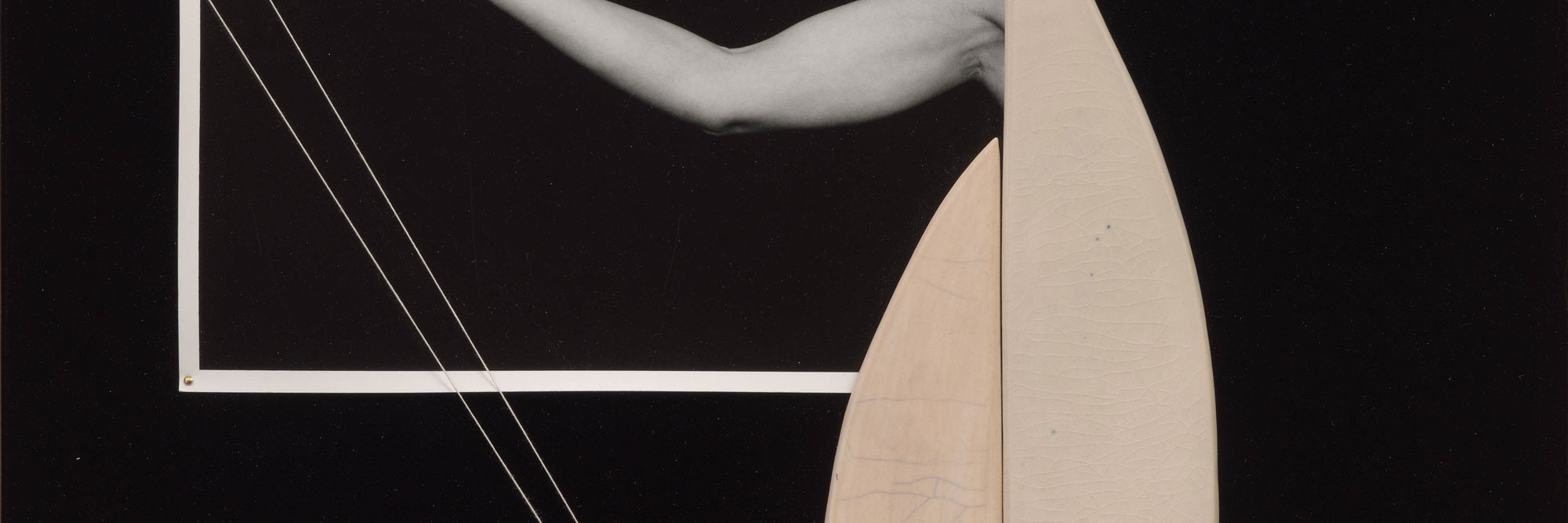Sheree Hovsepian. Rapport. 2024. Gelatin silver prints, ceramic, string, nails, velvet, walnut frame, 21 1/2 × 19 1/2 × 3 1/2" (54.6 × 49.5 × 8.9 cm). The Museum of Modern Art, New York. Carol and David Appel Family Fund. © 2026 Sheree Hovsepian