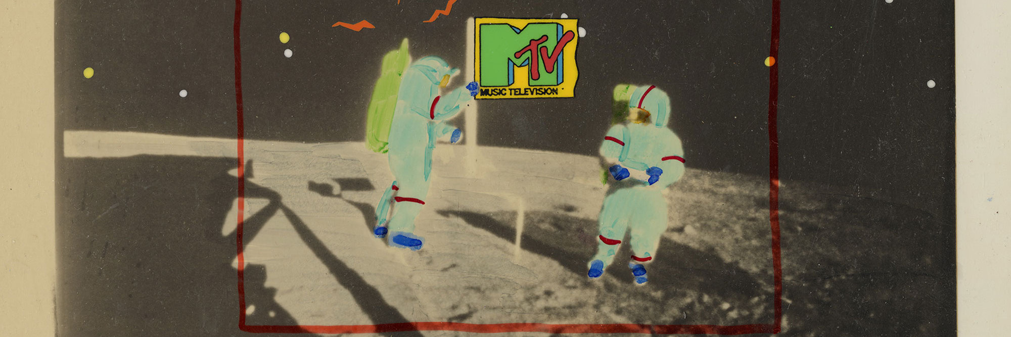 Buzzco Productions/Buzzco Associates. MTV cel setup: Astronauts. c. 1983. Marker and pencil on celluloid and photo paper, 11 7/8 × 14" (30.2 × 35.6 cm). The Museum of Modern Art, New York. Buzzco/Perpetual Motion Collection, Gift of Buzzco Associates, Inc., 2013