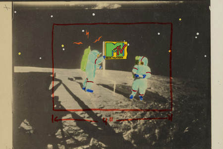 Buzzco Productions/Buzzco Associates. MTV cel setup: Astronauts. c. 1983. Marker and pencil on celluloid and photo paper, 11 7/8 × 14" (30.2 × 35.6 cm). The Museum of Modern Art, New York. Buzzco/Perpetual Motion Collection, Gift of Buzzco Associates, Inc., 2013