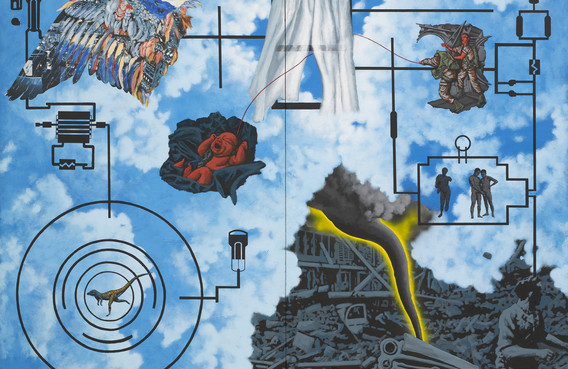 David Wojnarowicz. Wind (for Peter Hujar). 1987. Acrylic and cut-and-pasted paper on wood, two panels, 6 x 8' (182.9 x 243.8 cm). Promised gift of Second Ward Foundation. © 2026 Estate of David Wojnarowicz