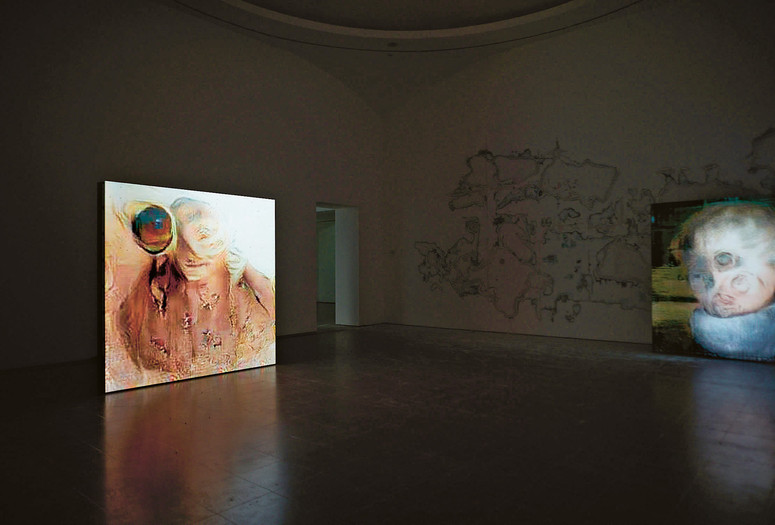 Pierre Huyghe. UUmwelt. Deep image reconstructions, screens, sensors, sound, scents, incubator, flies, sanded wall, and dust. Installation view, Serpentine Galleries, London, October 2018–February 2019. Courtesy of the artist and Serpentine Galleries. © Kamitani Lab/Kyoto University and ATR. Photo: Ola Rindal, Alice Godwin