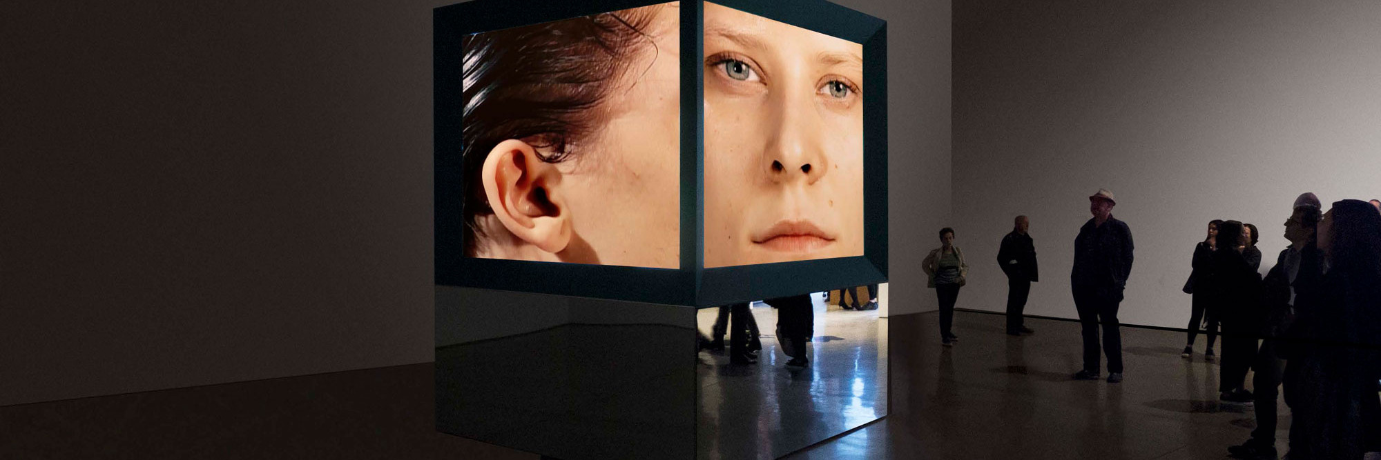Judith Barry. Imagination, dead imagine. 1991. Five-channel standard-definition video transferred to high-definition video (color, sound) with mirror, wood, and rear-projection screen, installation: 120 × 120 × 120" (304.8 × 304.8 × 304.8 cm). The Museum of Modern Art, New York. Gift of Nicole Klagsburn. © 2026 Judith Barry