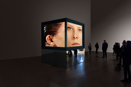 Judith Barry. Imagination, dead imagine. 1991. Five-channel standard-definition video transferred to high-definition video (color, sound) with mirror, wood, and rear-projection screen, installation: 120 × 120 × 120" (304.8 × 304.8 × 304.8 cm). The Museum of Modern Art, New York. Gift of Nicole Klagsburn. © 2026 Judith Barry