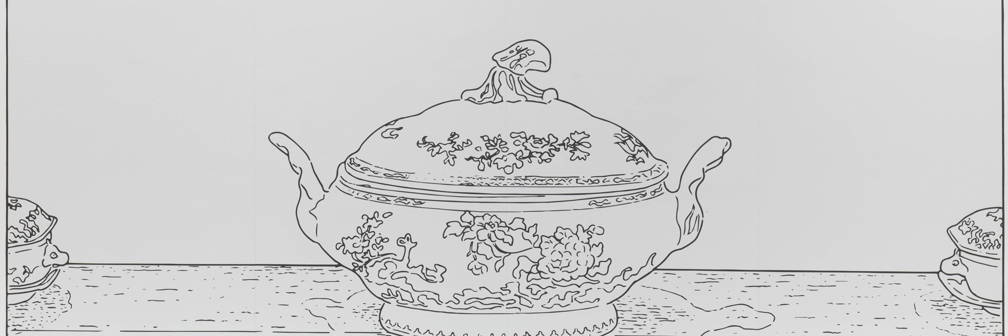 Louise Lawler. Pollock and Tureen (traced). 1984/2013. Adhesive wall material, dimensions variable. Edition: artist’s proof aside from the edition of 10. The Museum of Modern Art, New York. Gift of Steven and Alexandra Cohen. © 2026 Louise Lawler