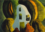 Arthur Dove. Willows. 1940. Oil on canvas. The Museum of Modern Art, New York. Gift of Duncan Phillips. © The Estate of Arthur G. Dove, courtesy Terry Dintenfass, lnc. Image description: Abstracted willow trees in shades of green and ochre fill the left and right sides of this oil painting. The feathered brushstrokes and oblong rounded shapes lend movement to the artwork as they curve around a light blue center, as if bordering the edges of a pond. Several smaller vertically oriented green rectangles are grouped together within the central blue section.