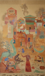 Nilima Sheikh. Construction Site (recto). 2009-10. Casein tempera on canvas. Chemould Prescott Road.