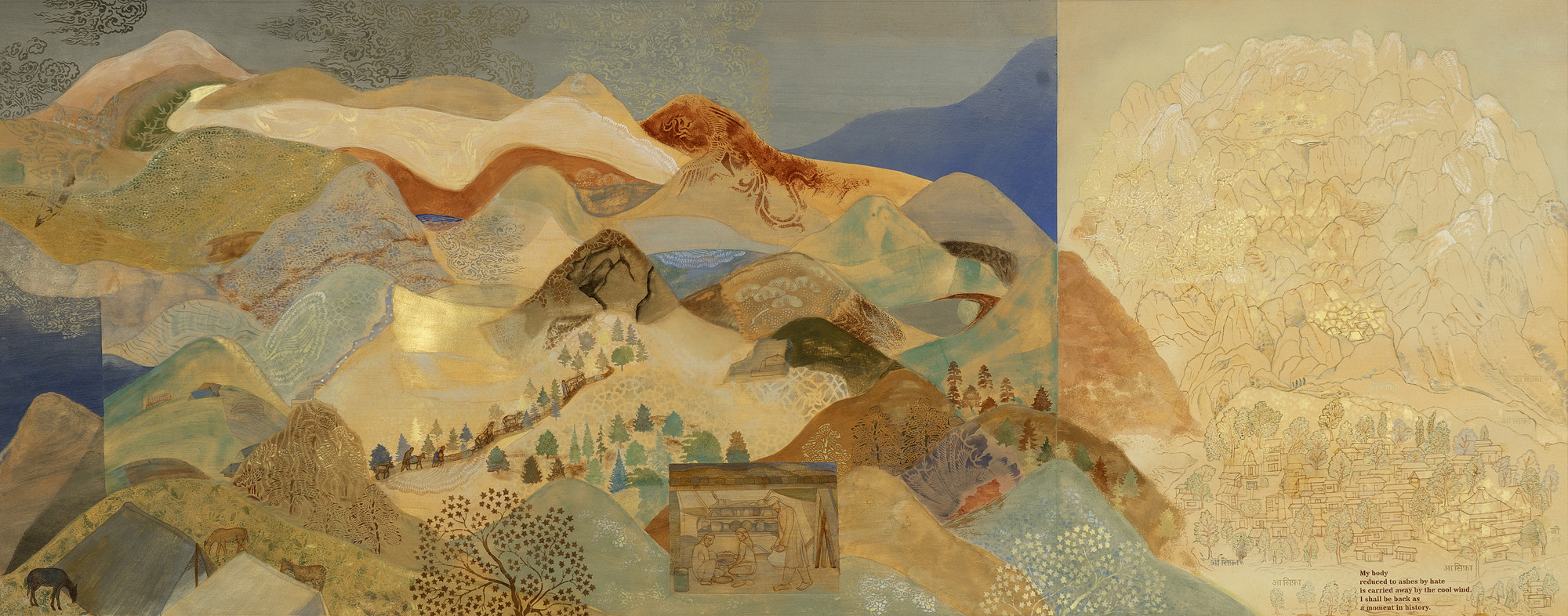 Nilima Sheikh. *Home, Land 2*. 2024. Mixed tempera on Sanganer paper. Sunita and Vijay Choraria.