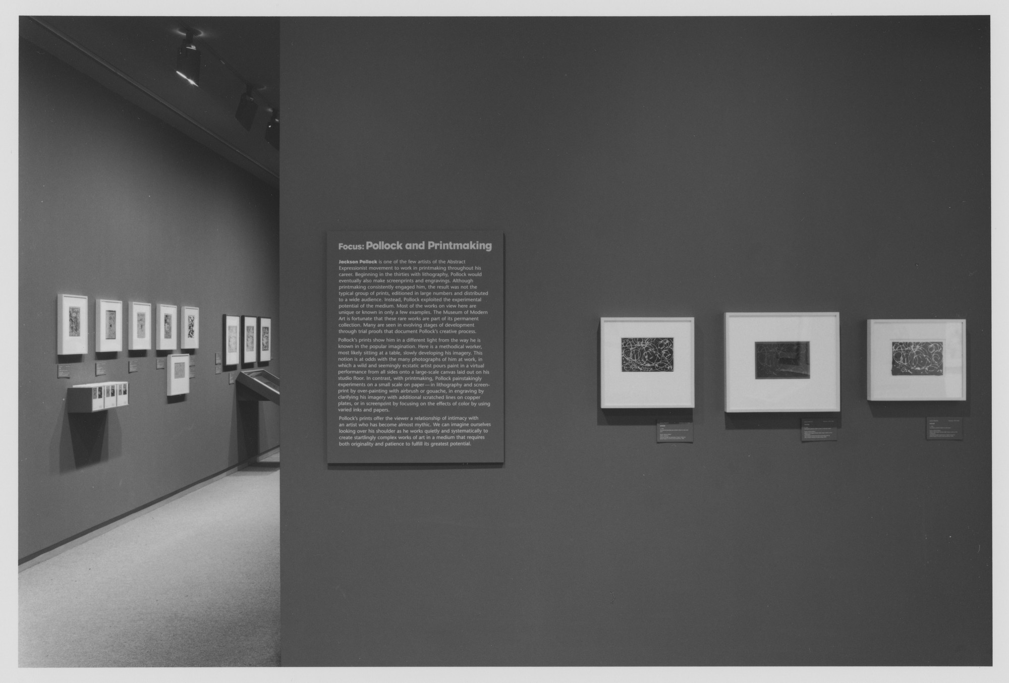 Installation view of the exhibition "Focus Pollock and Printmaking" MoMA