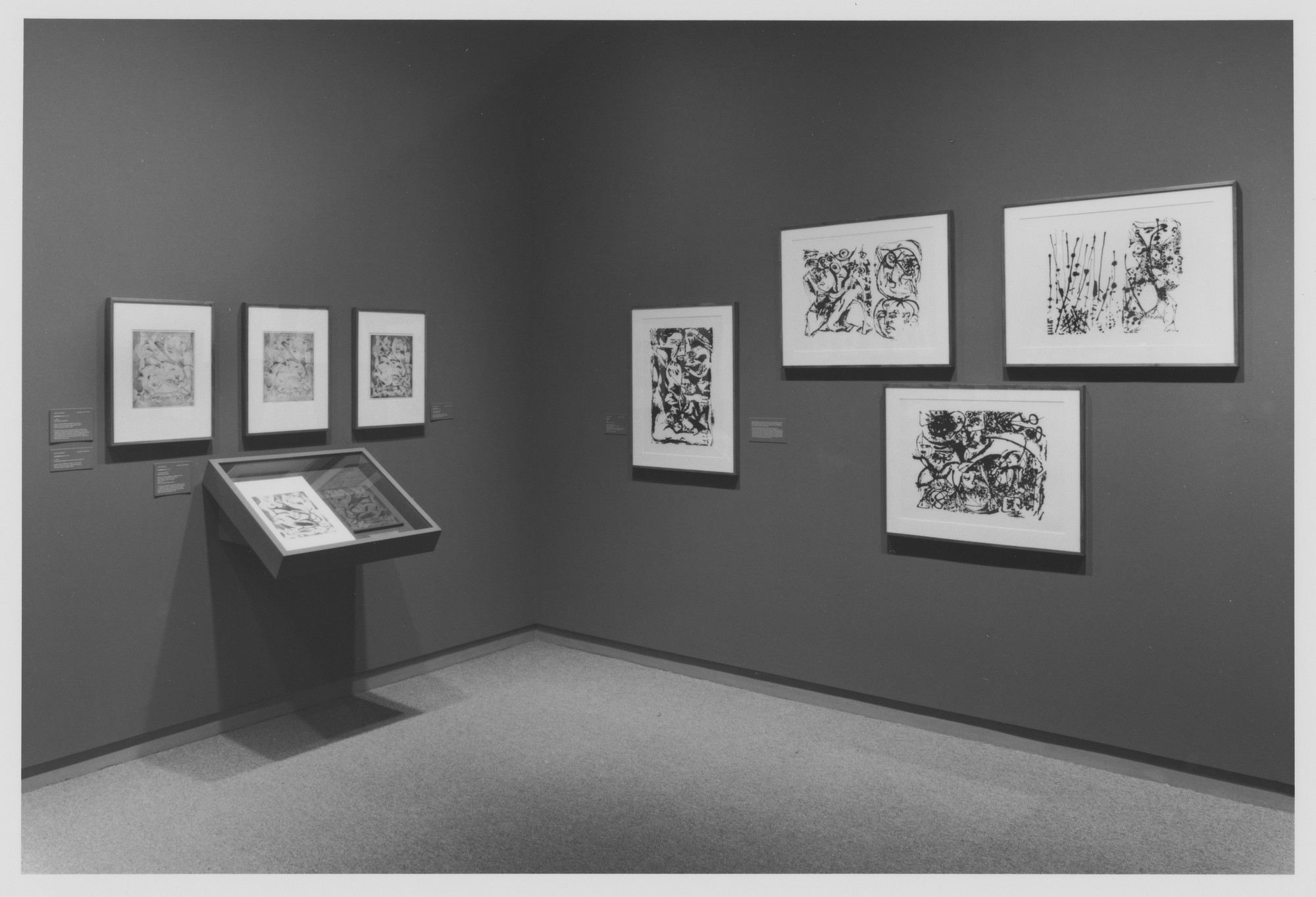 Installation view of the exhibition "Focus Pollock and Printmaking" MoMA