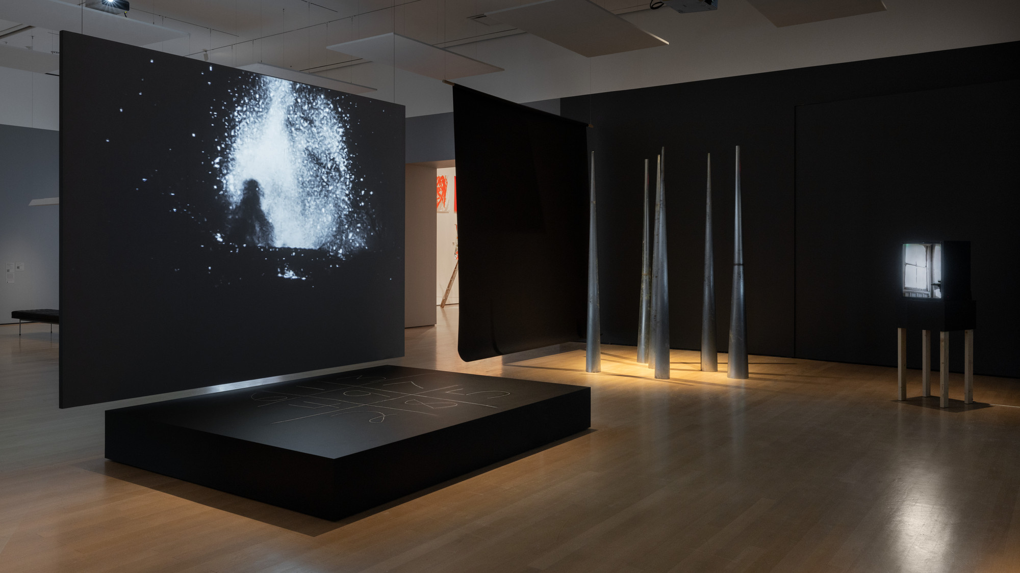 Installation view of the exhibition “Joan Jonas: Good Night Good ...