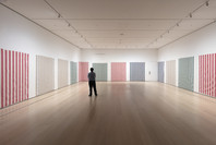 414: Daniel Buren’s Striped Cotton Fabric with vertical white and cotton bands. Ongoing.