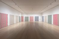 414: Daniel Buren’s Striped Cotton Fabric with vertical white and cotton bands. Ongoing.