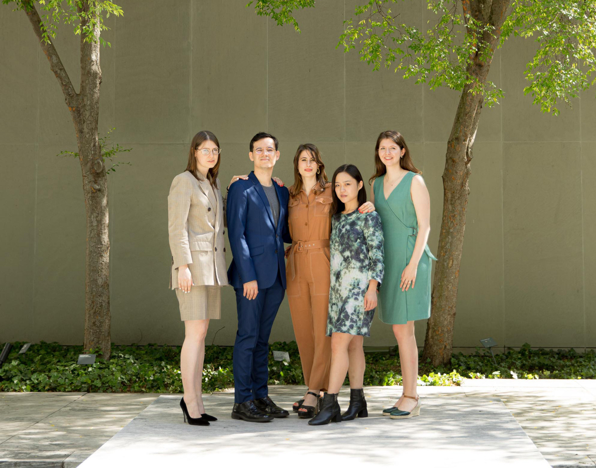 2020–21 MRC Fellows, from left: Piper Marshall, Joseph Henry, Francesca Ferrari, Jenny Tang, and Caitlin Ryan. Photo: Marcin J. Muchalski, Diamond Shot Studio