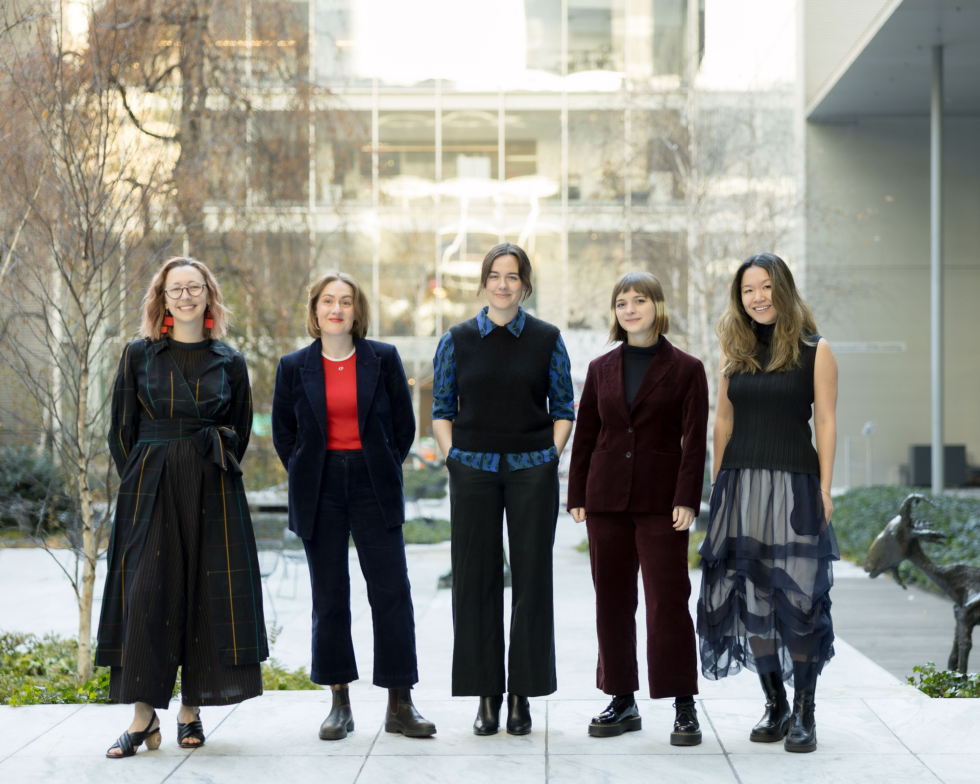 2024–25 MRC Fellows, from left: Forrest Pelsue, Sarah Bevin, Corey Loftus, Julia Curl, Ekalan Hou. Photo: Marcin J. Muchalski, Diamond Shot Studio