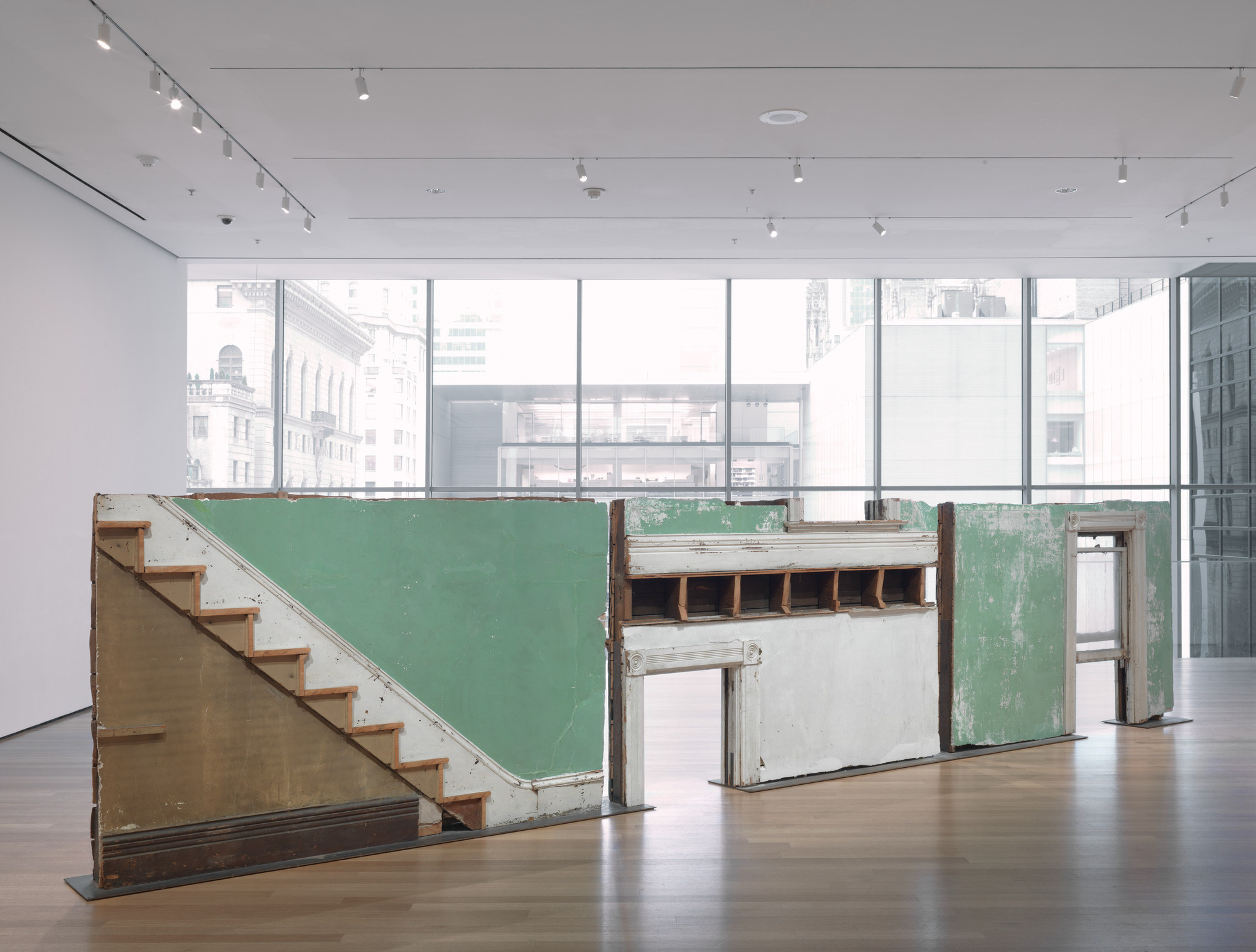 Gordon Matta-Clark. Bingo. 1974. Building fragments: painted wood, metal, plaster, and glass, three sections, overall 69 × 25 7 × 10 (175.3 × 779.8 × 25.4 cm). The Museum of Modern Art, New York. Nina and Gordon Bunshaft Bequest Fund, Nelson A. Rockefeller Bequest Fund, and the Enid A. Haupt Fund. © 2023 Estate of Gordon Matta-Clark/Artists Rights Society (ARS), New York