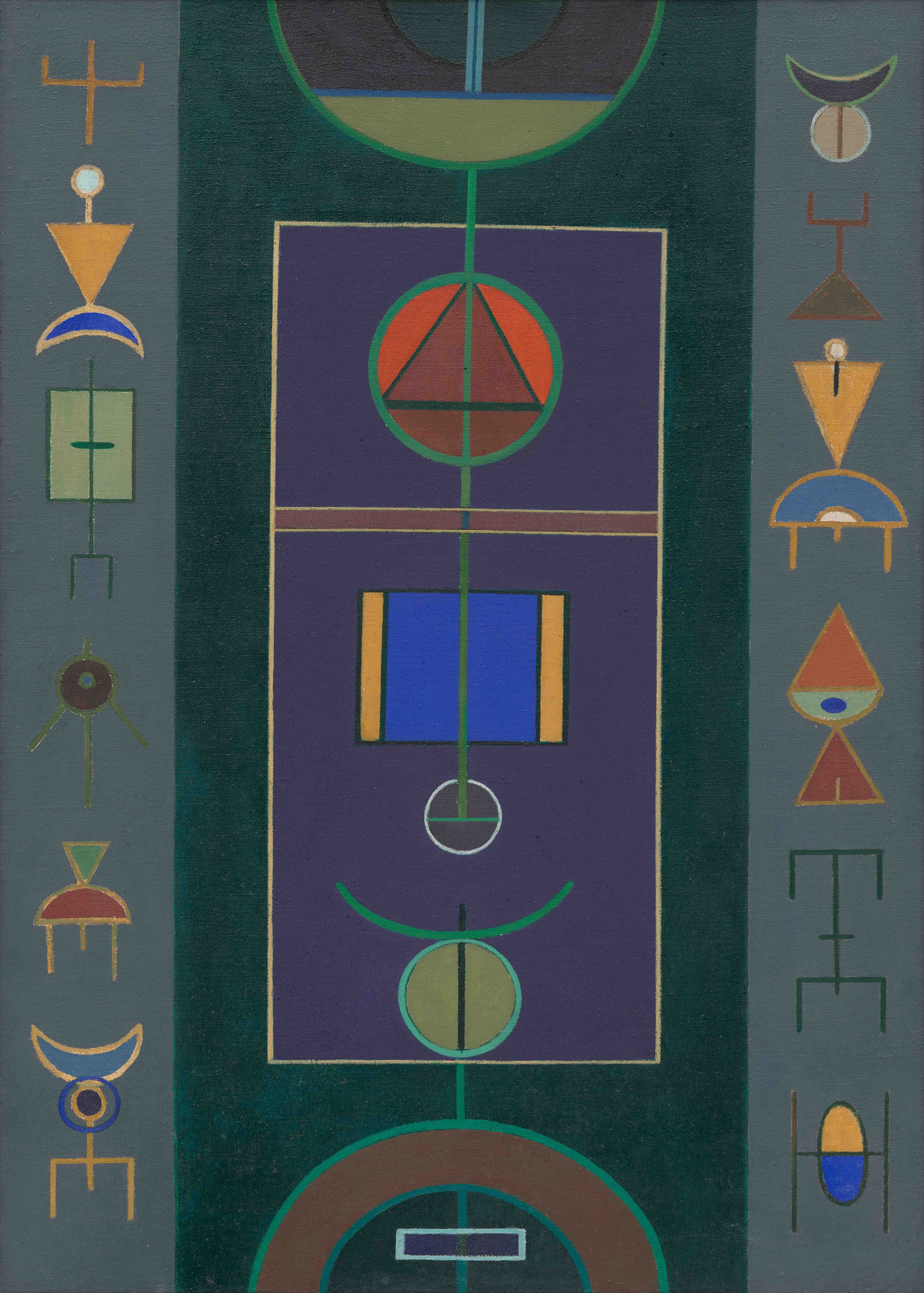 Rubem Valentim. Untitled. 1956-1962. Oil on canvas, 27 5/8 × 19 3/4” (70.2 × 50.2 cm). Gift of Patricia Phelps de Cisneros through the Latin American and Caribbean Fund in honor of Lissette Stancioff
