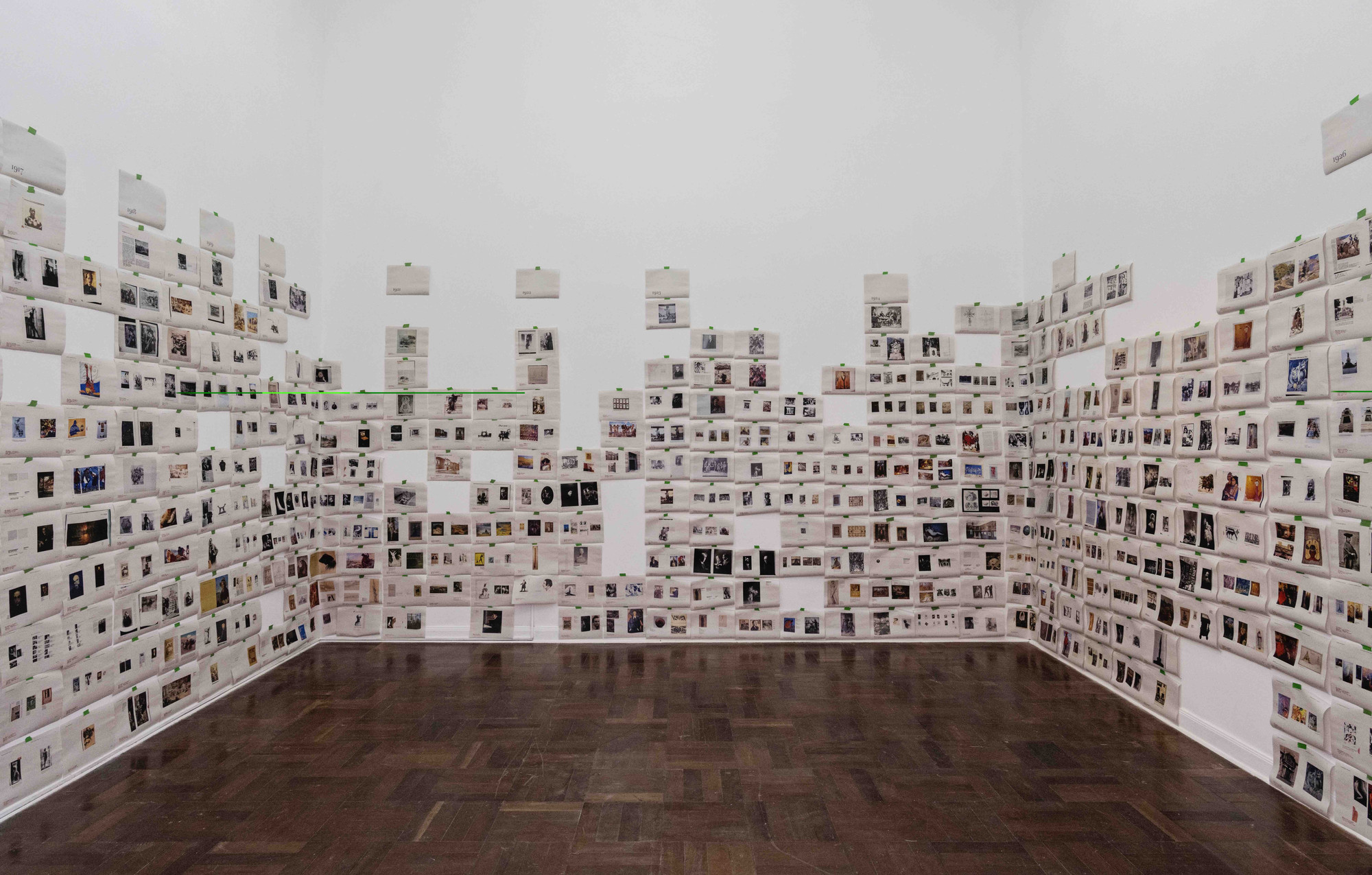 Iosu Aramburu. Atlas of Andean Modernism. 2022. Laser print on paper, tape. 230 cm x variable width. Courtesy of Galería Livia Benavides, Lima. Photo: by Katherinne Fiedler.